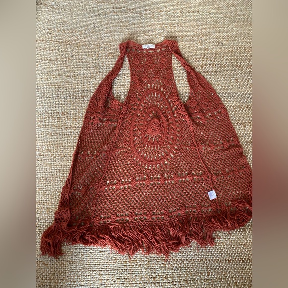 Crochet Orange  maxi  Vest - Picture 3 of 4